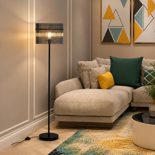 Searchlight vloerlamp Swizzle - 1 lichts - 38  x 152   cm - zwart rookglas