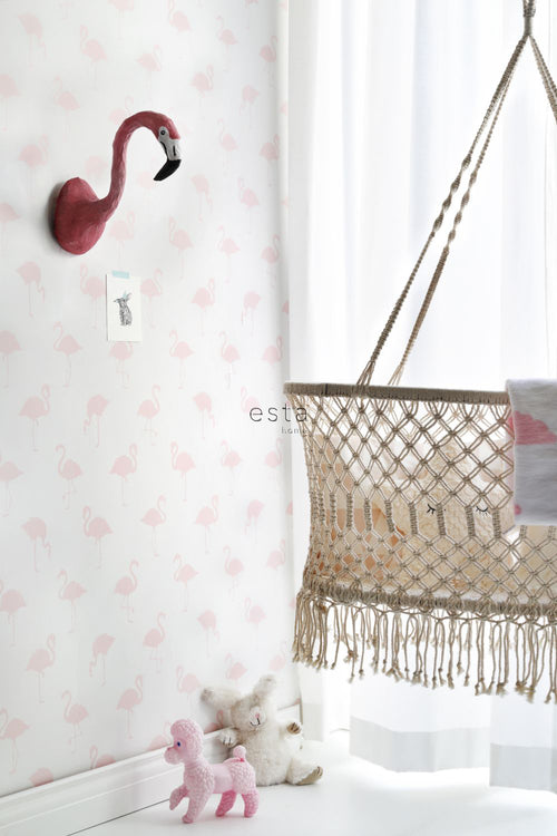 ESTAhome behang flamingo's licht roze en wit - 53 cm x 10.05 m - 138918