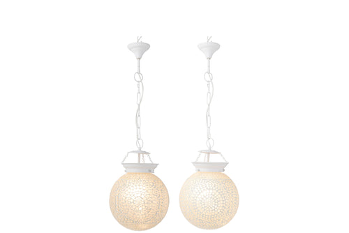 J-Line hanglamp Eki Mozaiek - glas - wit - small - 2 stuks