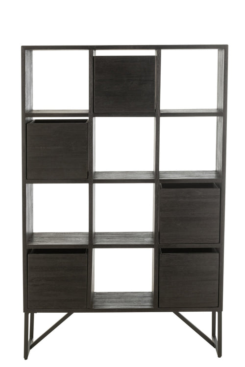 J-Line kast met lades - gerecycleerd hout - zwart
