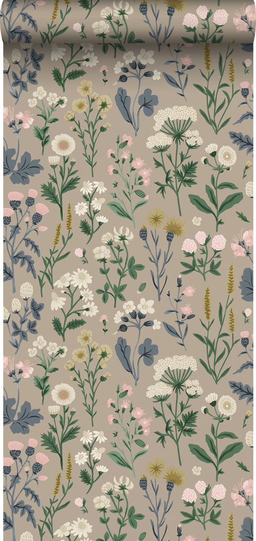 Sanders & Sanders behang veldbloemen taupe en meerkleurig - 50 x 900 cm - 935408