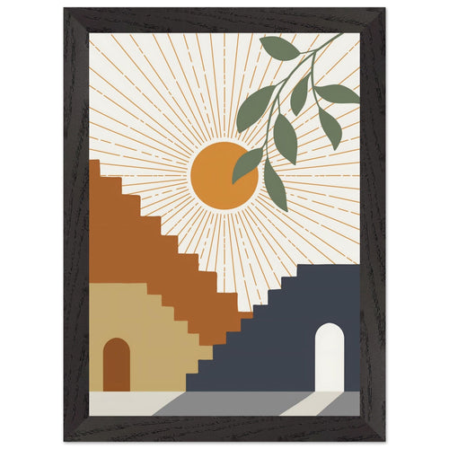 Artfulprints Poster met Lijst Boho – Stairway sun   - A4 21x29.7 cm - Meerkleurig