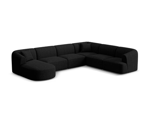 Cosmopolitan Design Modulaire panoramische hoekbank rechts Campi 7-zits, structurele stof zwart - 255x330x70cm