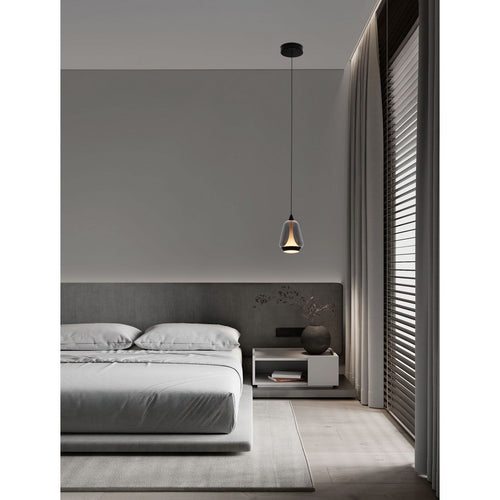 Nova Luce ALISH Slanke hanglamp voor aan het plafond, matzwart, rookkleurige LED 8W 330lm 3000K