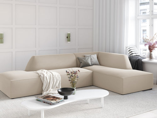 Micadoni rechter hoekbank Ruby 4-zits, flueel, beige - 180x273x69cm