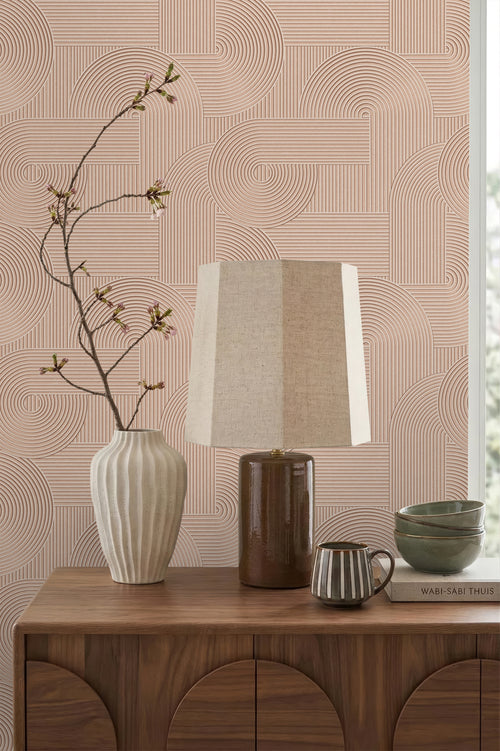 Origin Wallcoverings behang grafisch 3D motief terracotta roze - 53 cm x 10.05 m - 348017