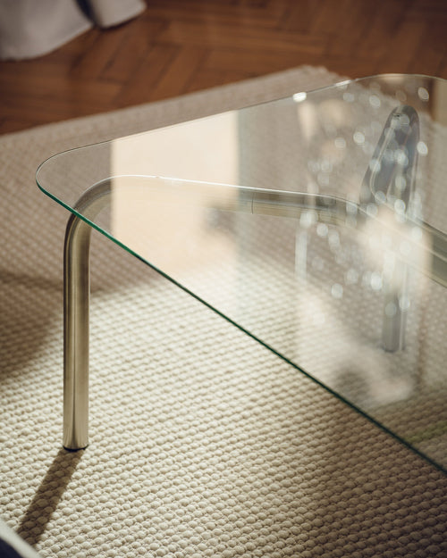 noo.ma Uku salontafel 84,2 x 84,2 x 8,7 cm - glas en geborsteld staal