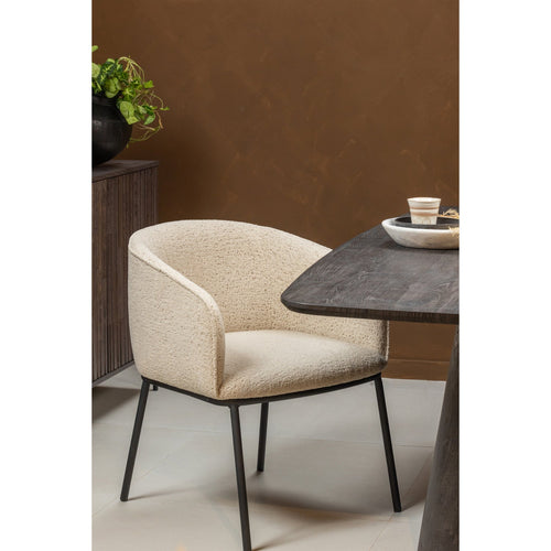 WOOOD eetkamerstoelen Leon - Bouclé - Naturel - Set van 6