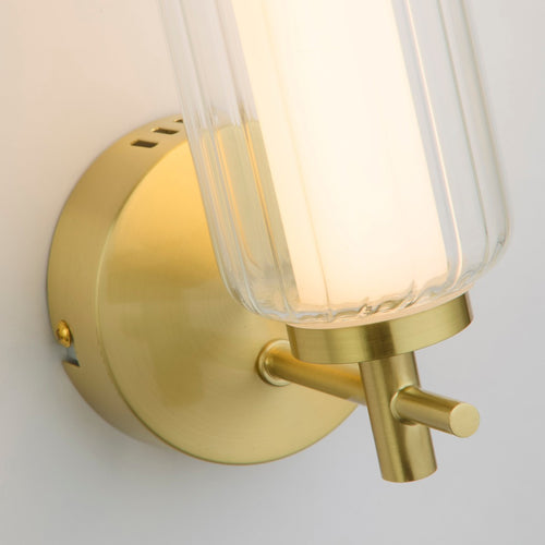 Searchlight Mod LED-wandlamp, satijnen messing metaal, opaal acryl en helder