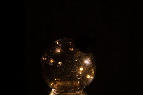 J-Line kerstbal - glas - zwart - small - LED lichtjes - vtwonen shop