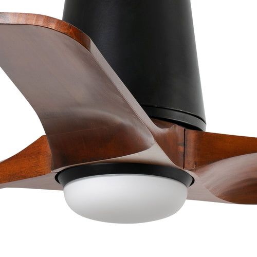 Faro Heywood Tub Kleine plafondventilator met 3 bladen, matzwart, walnoot met licht 2700 - 4000 - 6000K