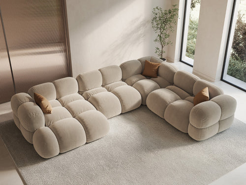 Cosmopolitan Design Panoramische hoekbank rechts Loretto 5-zits, flueel lichtbeige - 250x345x68cm