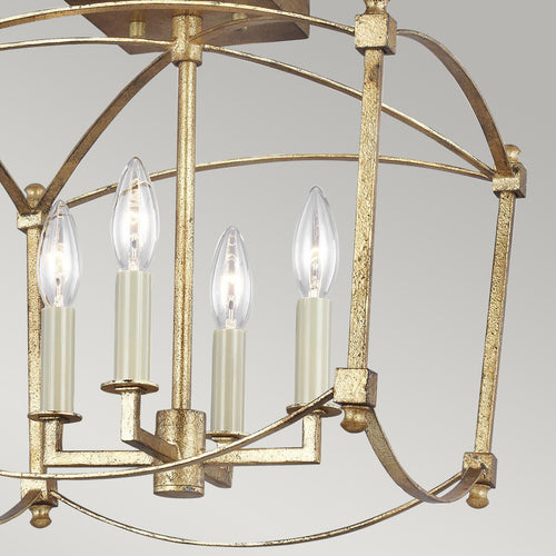 Elstead Feiss Thayer Semi Flush Plafondlamp Antiek Goud