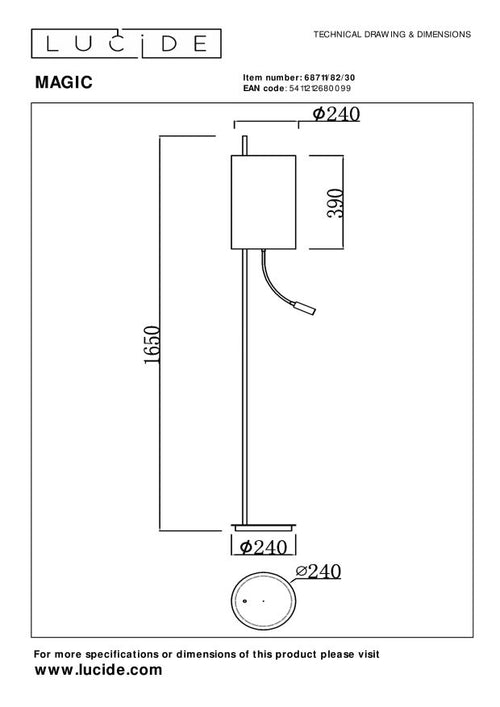 Lucide vloerlamp MAGIC - 1xE27 - Zwart