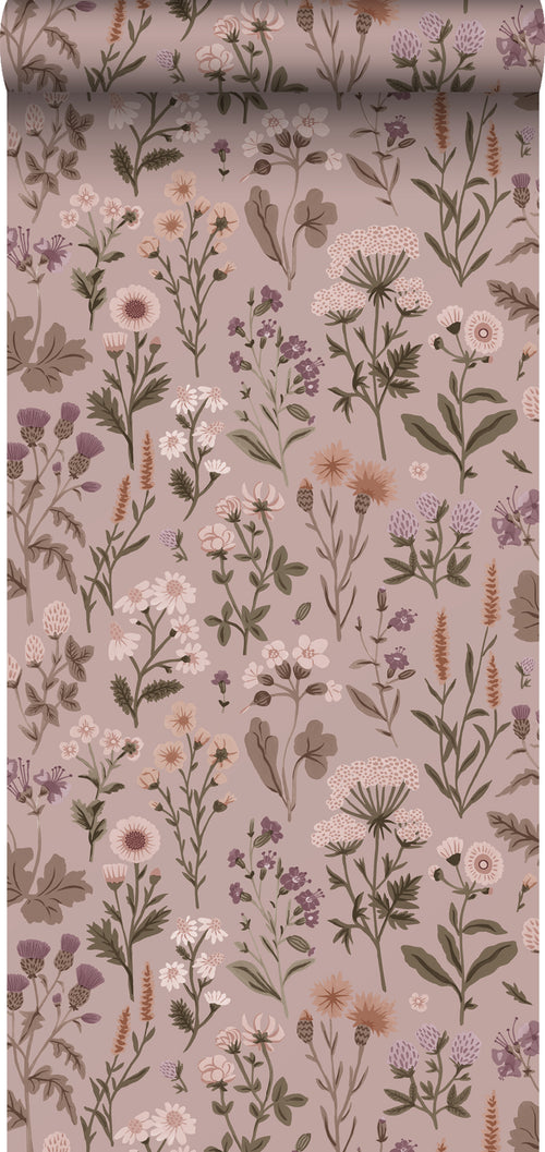 Sanders & Sanders behang veldbloemen oudroze - 50 x 900 cm - 935375