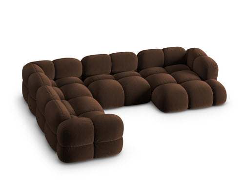 Cosmopolitan Design Panoramische hoekbank links Loretto 5-zits, flueel chocolade - 250x345x68cm