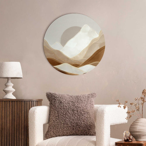 Reinders Maan achter de bergen glasschilderij -  beige - kantoor - Ø 50cm