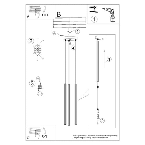 Sollux Lighting Hanglamp ARCHE 3P goud - 20x20x120cm