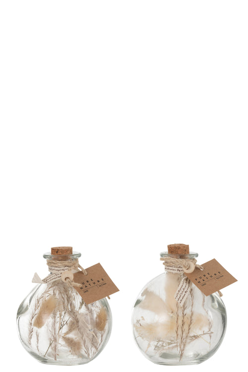 J-Line decoratie fles Gedroogde Bloemen - glas - naturel - small - 2 stuks