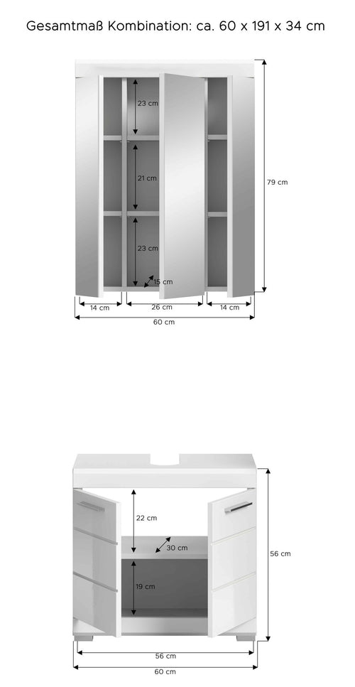 Furnilux Badkamercombinatie 2-Delig - 60cm x 191cm x 34cm