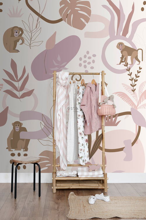 ESTAhome fotobehang jungle apen oudroze en lila paars - 200 x 279 cm - 159246 - vtwonen shop