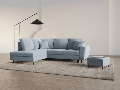 Cosmopolitan Design Uitklapbare hoekbank links met opbergdoos Kyoto 5-zits, flueel lichtblauw - 194x243x88cm