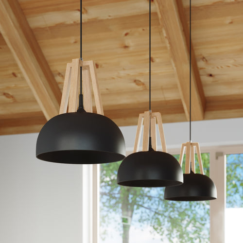 Sollux Lighting Hanglamp CASCO zwart/natuurlijk hout - 30x30x85cm