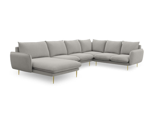 Cosmopolitan Design Panoramische hoekbank rechts Vienna 7-zits, structurele stof, lichtgrijs - 235x330x95cm