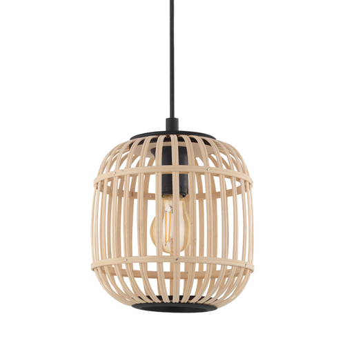 EGLO hanglamp Bordesley - 1 lichts - ø21cm. - e27 - zwart/bamboo - vtwonen shop