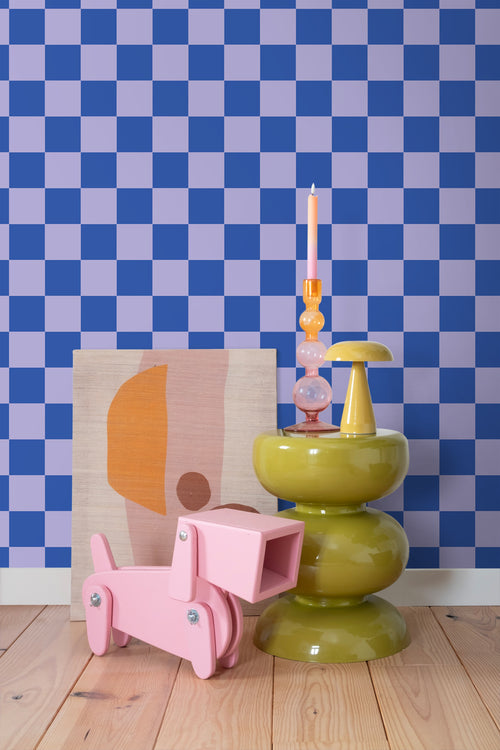 ESTAhome behang geblokt motief lila paars en koningsblauw - 53 cm x 10.05 m - 130917 - vtwonen shop