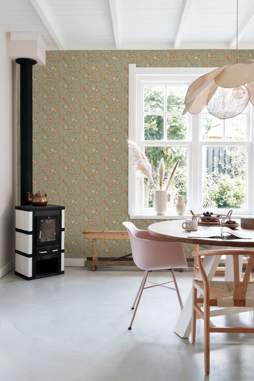 ESTAhome behang vintage bloemen groen - 50 x 900 cm - 132207