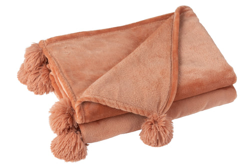J-Line plaid Pompom - polyester - perzik - 170 x 130 cm