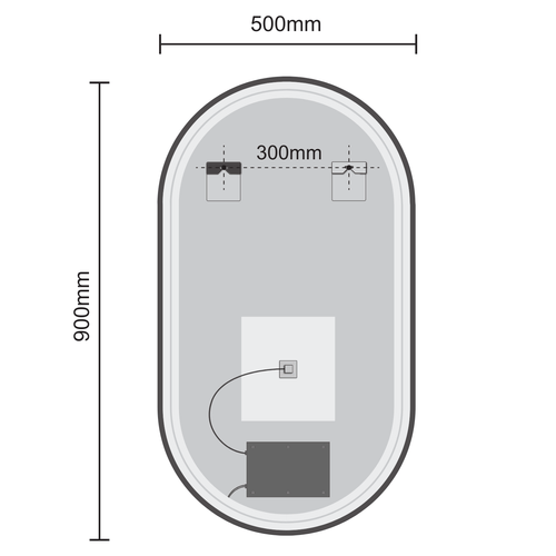 LOMAZOO badkamerspiegel Leipzig - met LED verlichting - ovaal - zwart - 50 x 90 cm