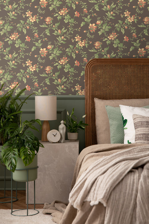 Borastapeter behang vintage bloemen bruin en groen - 53 cm x 10.05 m - 660055 - vtwonen shop