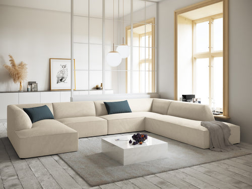 Micadoni Panoramische hoekbank rechts Ruby 7-zits, ribfluwelen, lichtbeige - 273x366x69cm