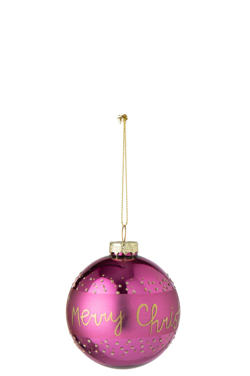 J-Line Kerstbal Merry Christmas - glas - fuchsia - set van 24