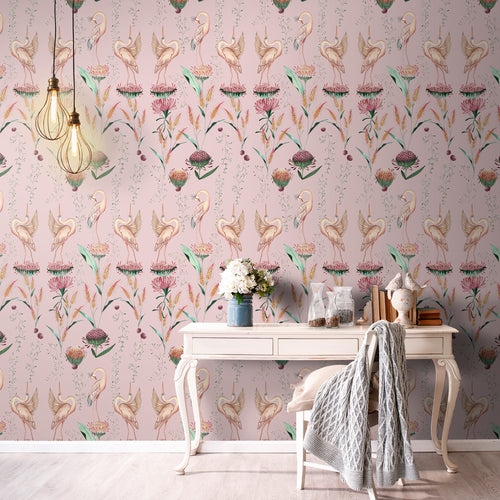 Walls4You behang kraanvogels roze - 53 cm x 10 m - 640149 - vtwonen shop