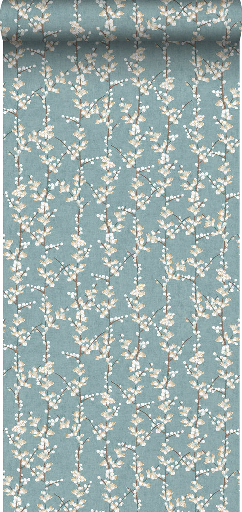 Sanders & Sanders behang bloesemtak vergrijsd blauw en wit - 53 cm x 10 m - 640179