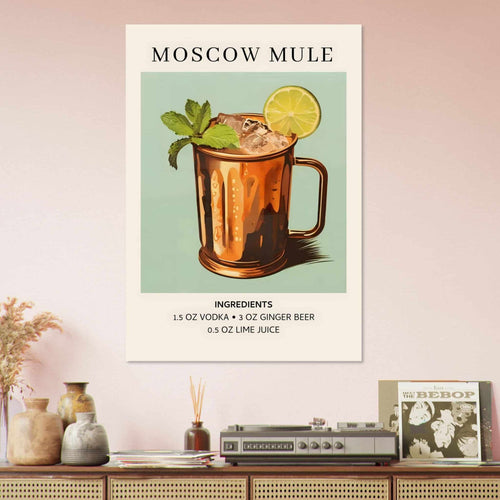 Artfulprints Poster met Lijst Moscow Mule cocktail II - Ingrediënten   - 30x40 cm - Meerkleurig