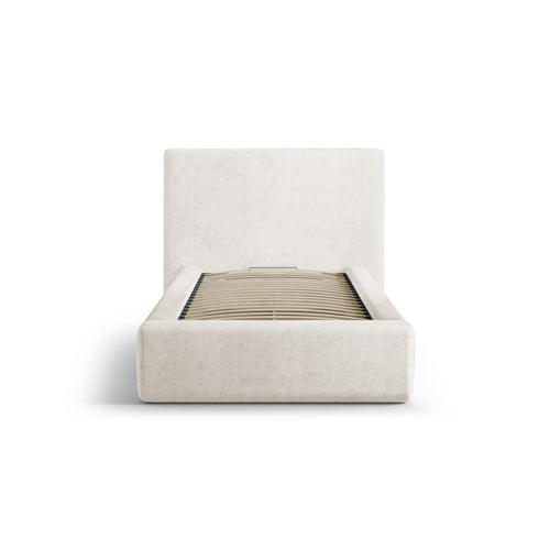 Cosmopolitan Design - Opbergbed met hoofdeinde Asti 90x200cm chenille lichtbeige - 220x130x95cm