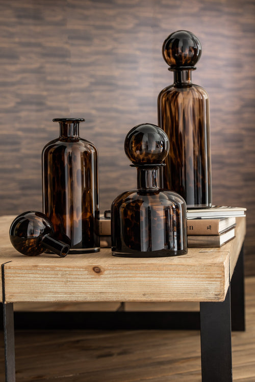 J-Line decoratie Fles + stop Spikkel - glas - bruin/zwart - large