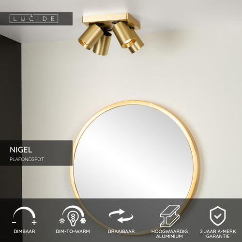 Lucide plafondspot NIGEL - 4xGU10 - Mat Goud / Messing