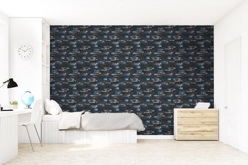 Sanders & Sanders behang race auto's blauw en zwart wit - 50 x 900 cm - 935363