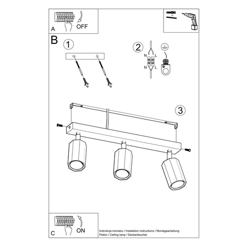 Sollux Lighting Plafondlamp ZEKE 3 eik - 45x5x20cm