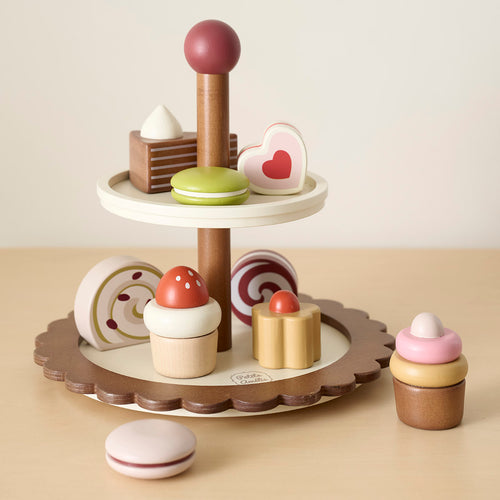 Petite Amélie Hout etagere met gebak - 10 delig - Noyer - vtwonen shop