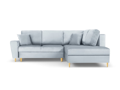 Cosmopolitan Design Converteerbare hoekbank rechts met opbergdoos Kyoto 5-zits, flueel, lichtblauw - 194x243x88cm