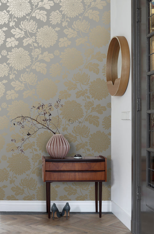 Origin Wallcoverings behang bloemen taupe en glanzend brons - 53 cm x 10,05 m - 326149 - vtwonen shop