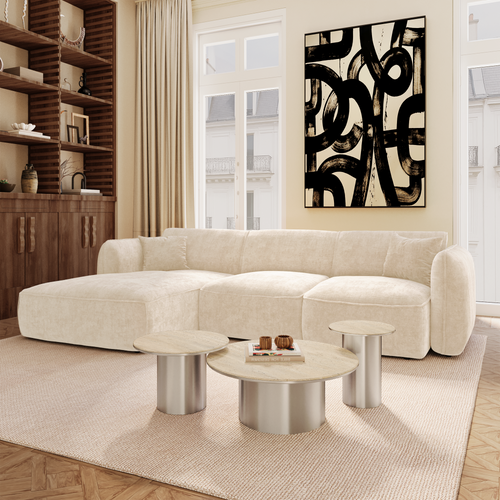 Premium Interiors - Linkerhoekbank LOMI - gewaafd fluweel crème 272cm