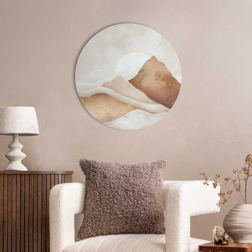 Reinders Zon achter de bergen glasschilderij -  beige - kantoor - Ø 50cm