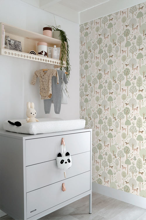 ESTAhome behang honden vergrijsd mintgroen en wit - 53 cm x 10.05 m - 139709